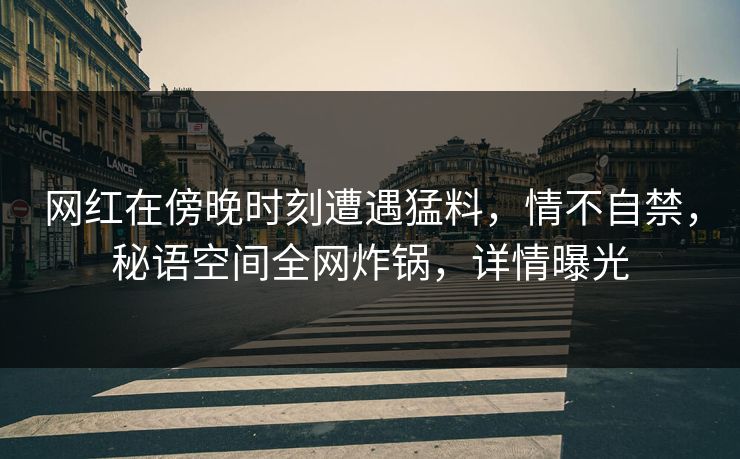 网红在傍晚时刻遭遇猛料，情不自禁，秘语空间全网炸锅，详情曝光