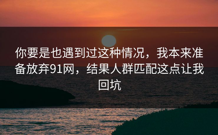 你要是也遇到过这种情况，我本来准备放弃91网，结果人群匹配这点让我回坑